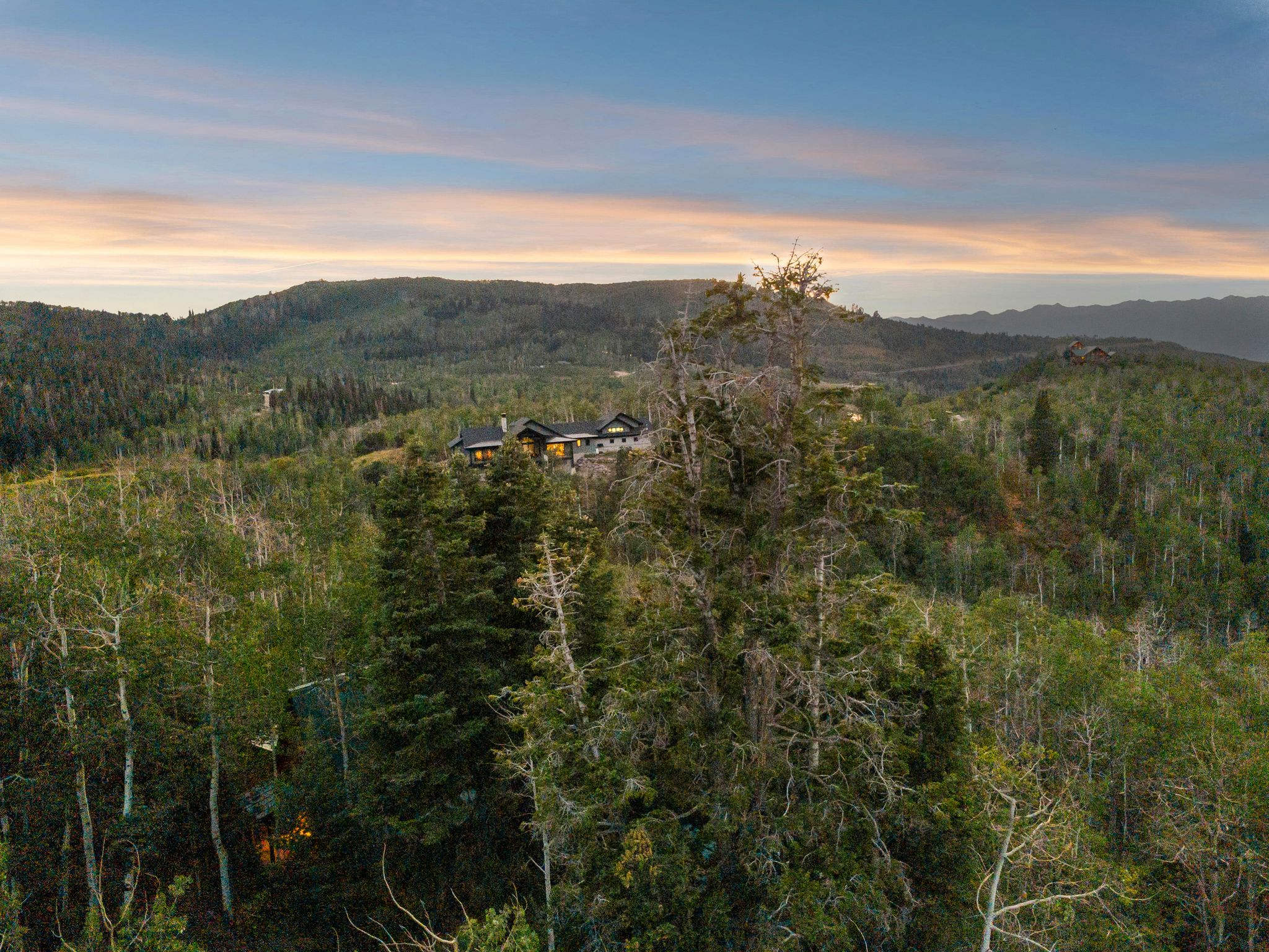 View of mountain background featuring a heavily wooded area