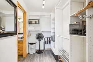 Walk in closet featuring light wood finished floors