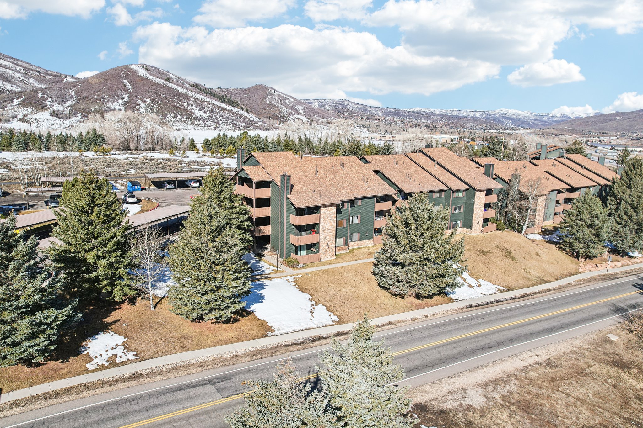 Aerial view of a mountain backdrop