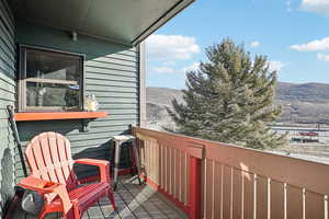 Balcony with a mountain view