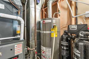 Utility room with water heater, softener, and purifier