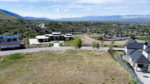 Bird's eye view of a mountainous background