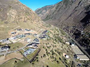 Aerial view of a mountain backdrop