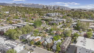 Aerial view of a mountain backdrop
