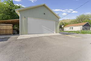 View of detached garage