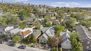 Drone / aerial view of a mountainous background