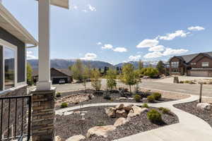 View of yard with a mountain view