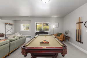 Game room featuring billiards table and carpet