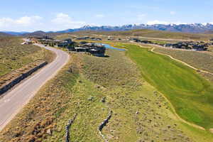 Aerial view of residential area with mountains
