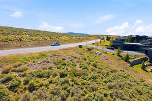 Drone / aerial view of a mountainous background