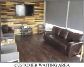 Living room featuring dark wood-style flooring