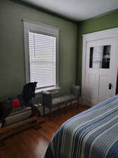 Bedroom featuring dark wood-style flooring