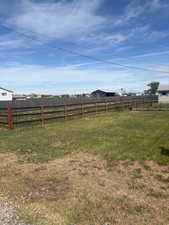 Fenced backyard with a view of rural / pastoral area