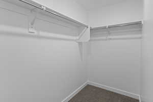 Walk in closet with dark carpet