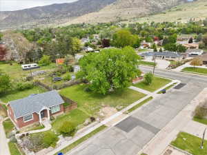 Aerial perspective of suburban area with mountains