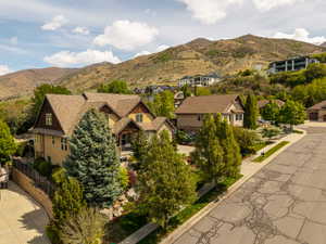 View of mountain background featuring nearby suburban area