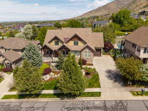 Aerial perspective of suburban area with mountains