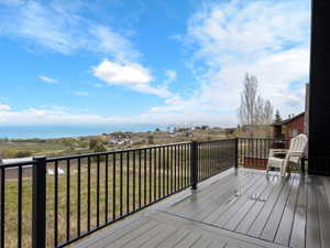 Wooden terrace with a water view