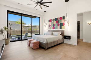 Bedroom featuring access to outside and ceiling fan