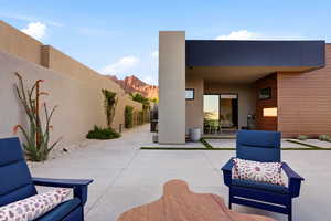 View of patio with a mountain view