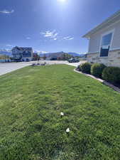 View of green lawn with a mountain view