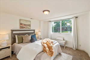 Carpeted bedroom with baseboards