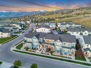 Aerial perspective of suburban area featuring mountains