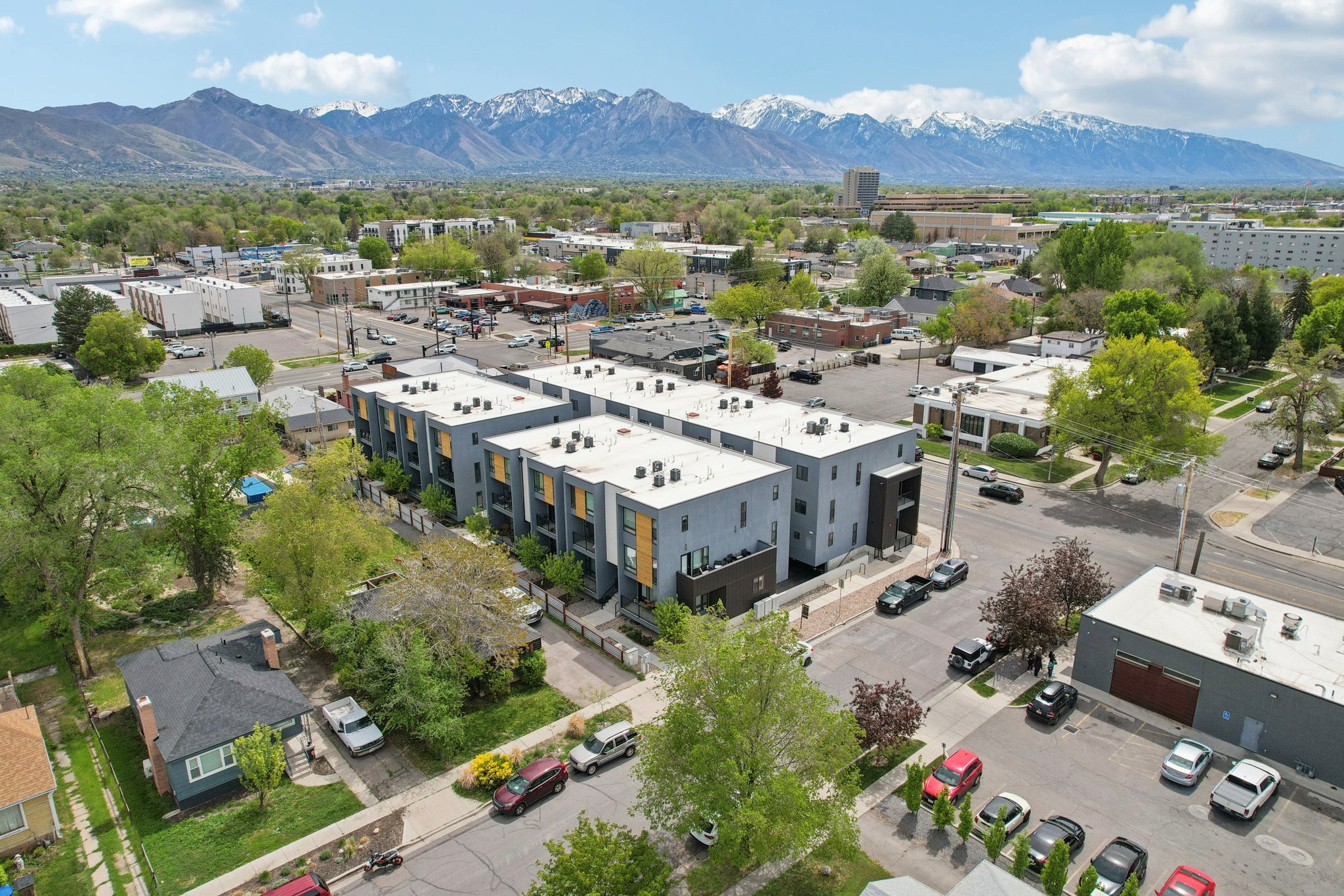 Aerial view of a mountain backdrop