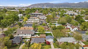 Aerial perspective of suburban area with mountains