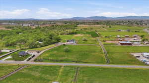 Overview of rural landscape with mountains