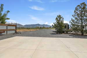 View of patio / terrace with a mountain view