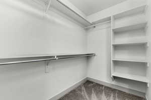Walk in closet featuring carpet flooring