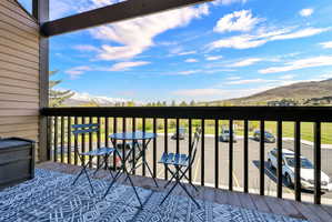 Balcony with a mountain view