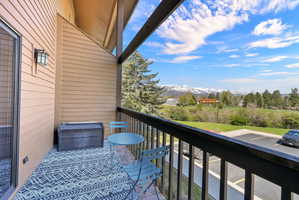 Balcony with a mountain view