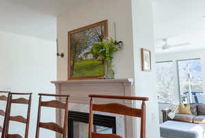 Dining room featuring a high end fireplace