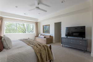 Bedroom featuring carpet flooring and a ceiling fan