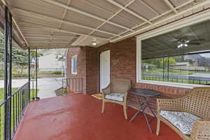 covered porch with view of Ben Lomond