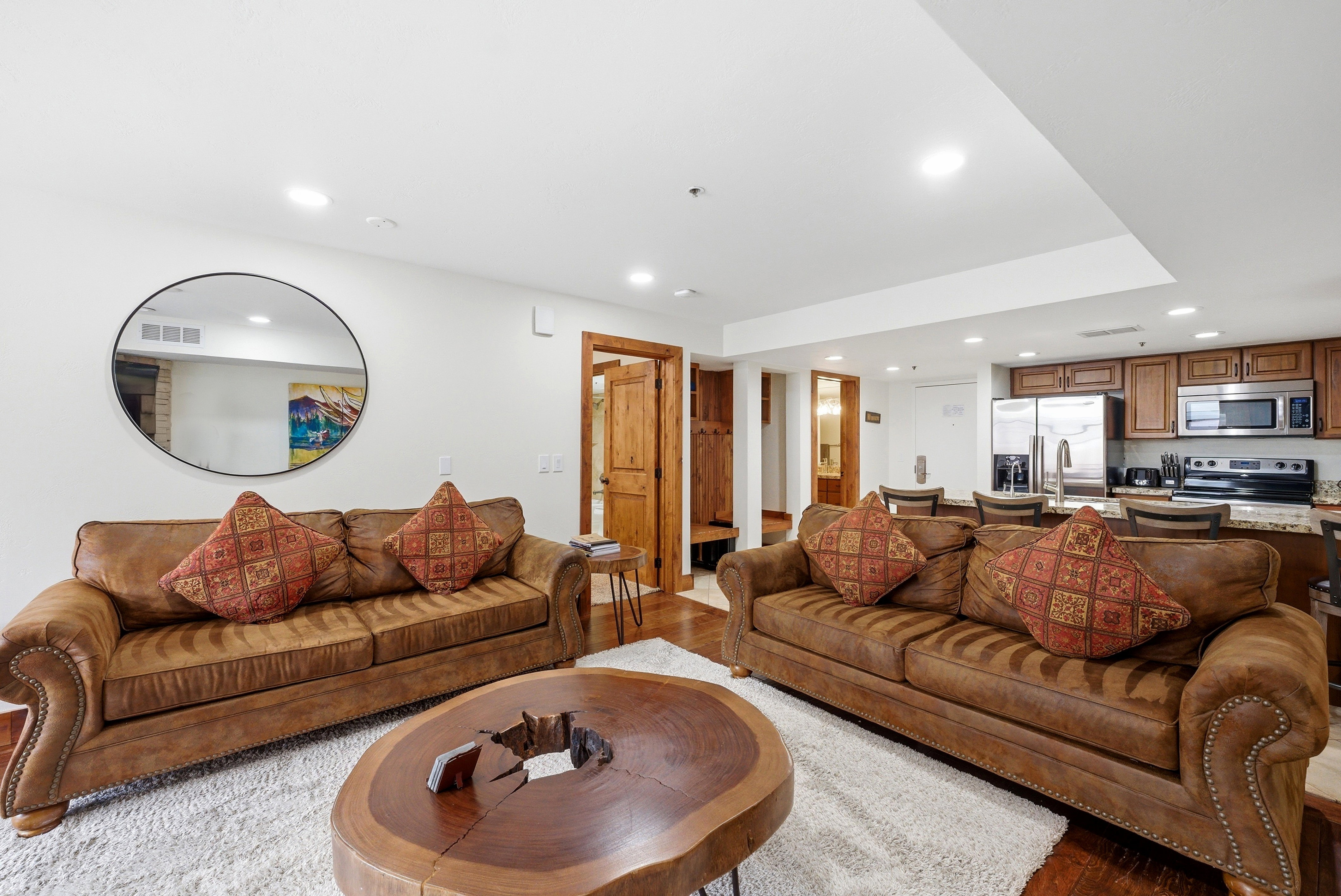 Living area featuring recessed lighting and light wood finished floors