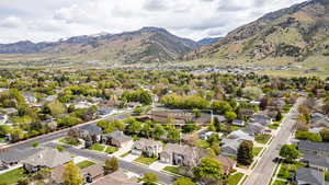 Aerial perspective of suburban area featuring mountains