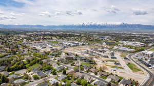 Aerial perspective of suburban area featuring mountains
