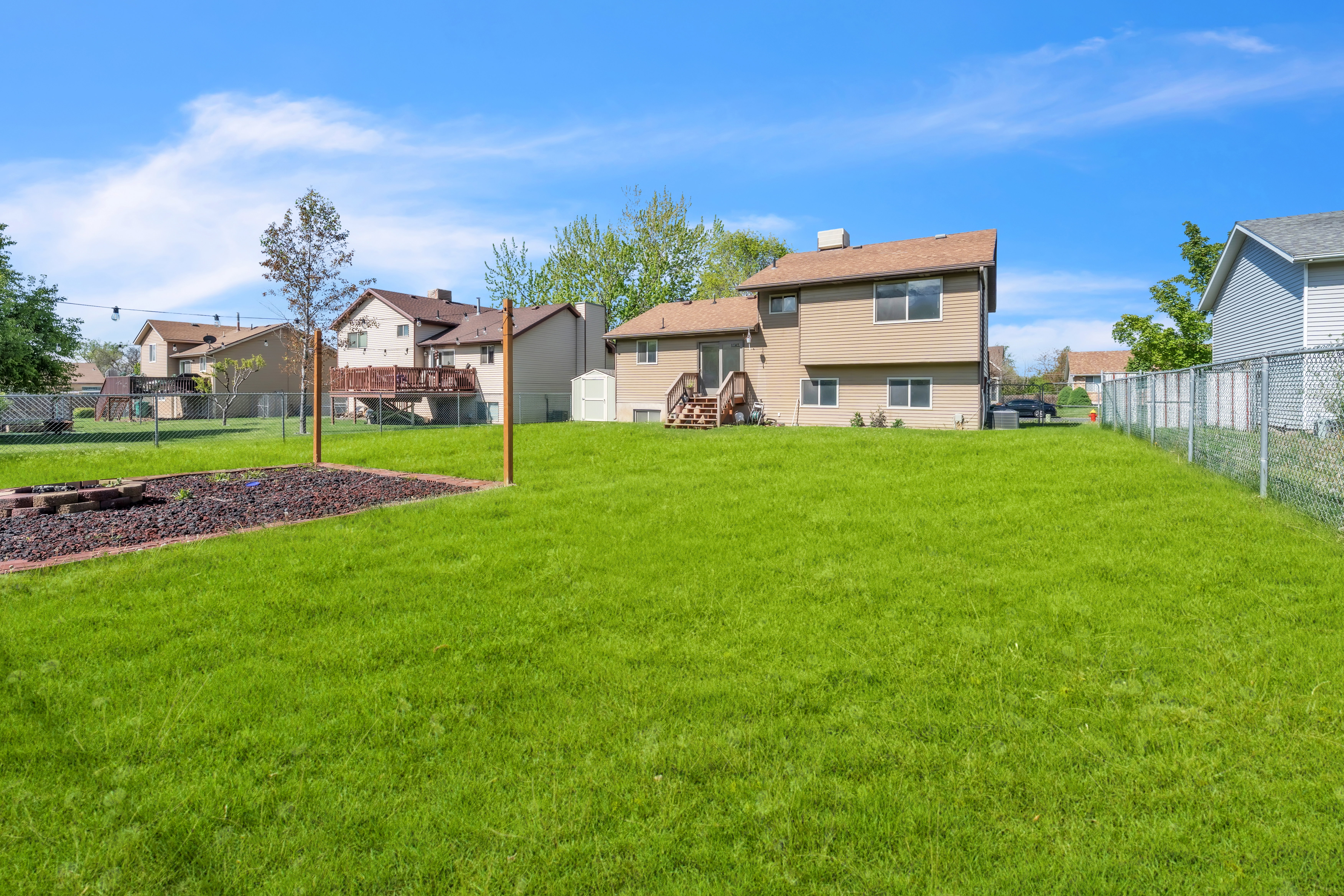 Back of house with a fenced backyard and a residential view