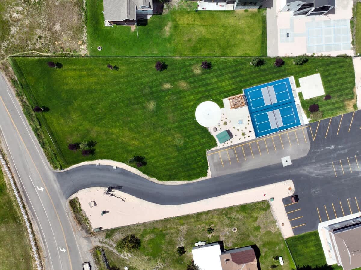 Aerial view of pickleball courts