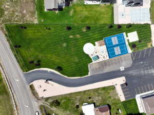 Aerial view of pickleball courts