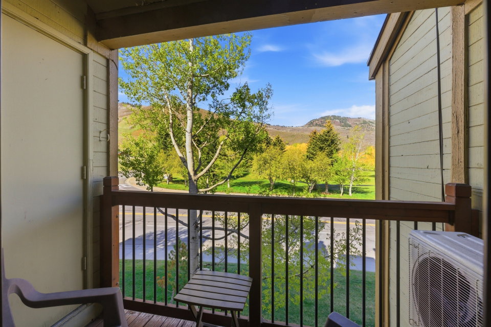 Balcony with a mountain view