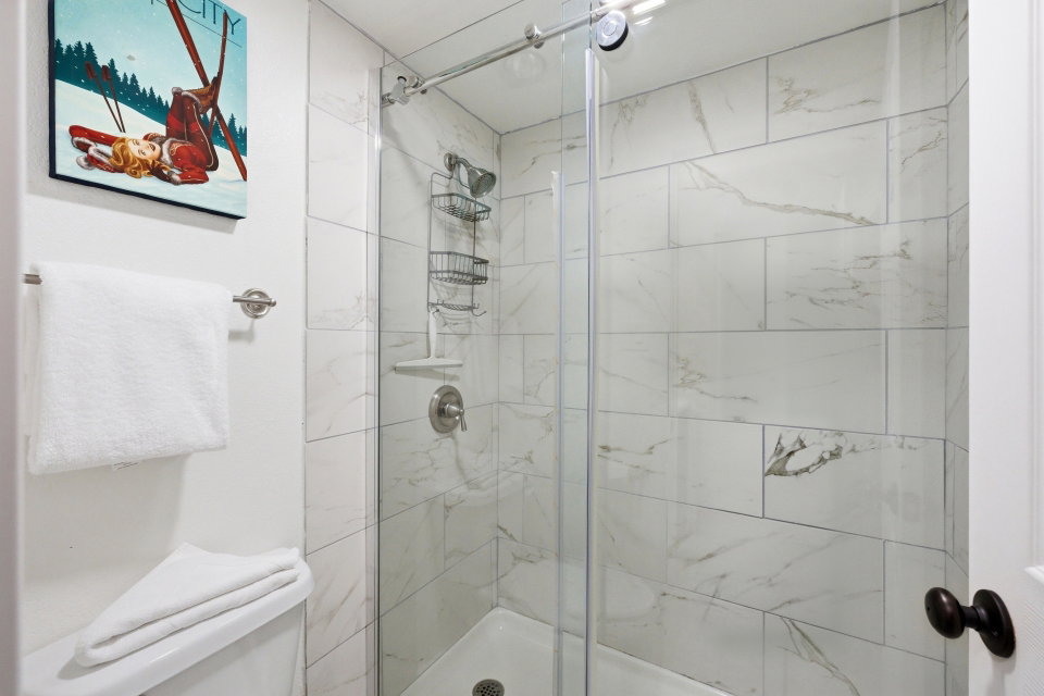Bathroom with a stall shower