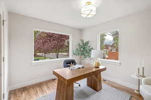 Office featuring light wood-style flooring and plenty of natural light