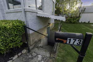 Exterior view of concrete block siding