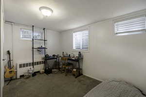 Misc room with carpet flooring and radiator heating unit