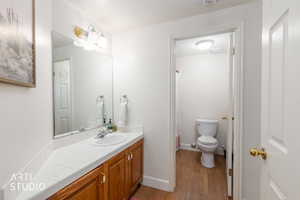 Bathroom featuring vanity and light wood-type flooring