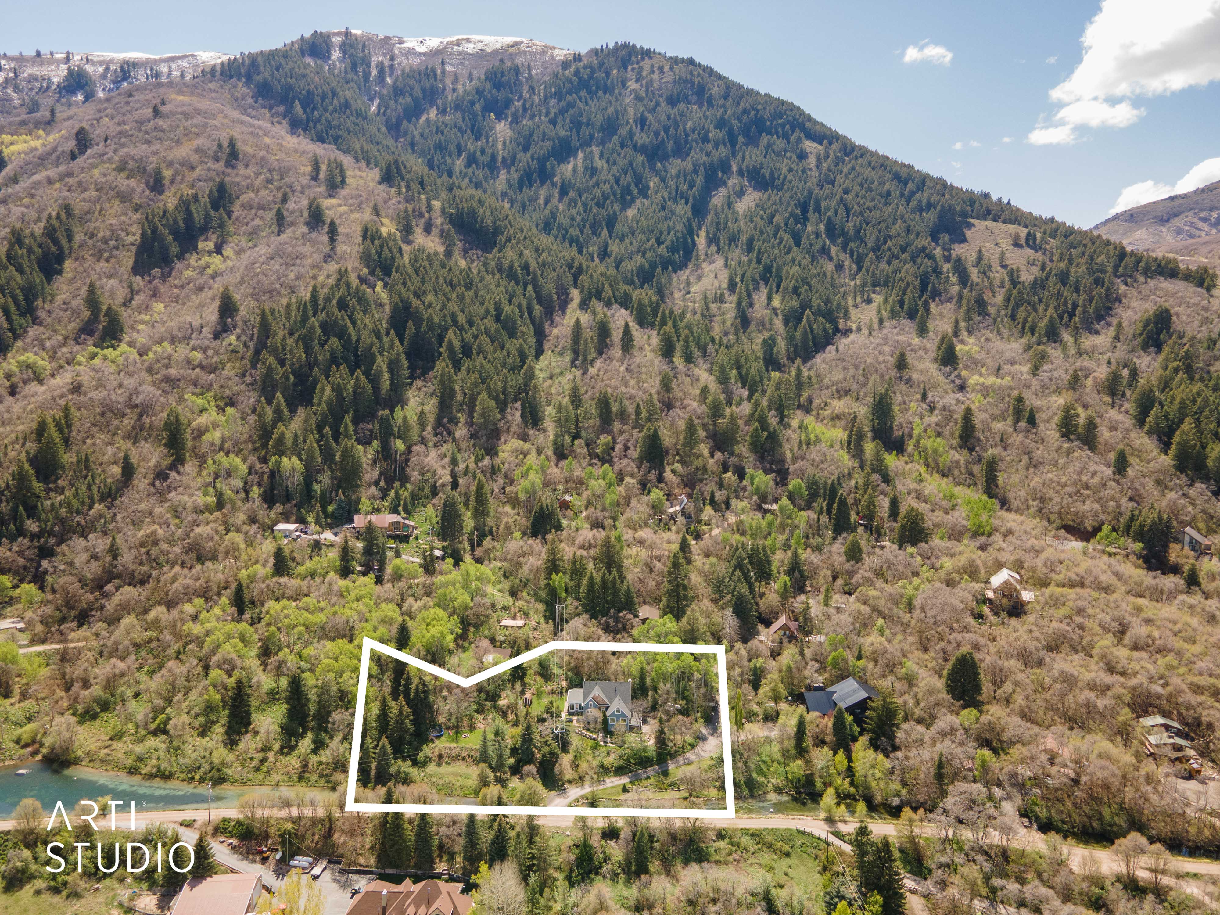 View of mountain backdrop featuring a heavily wooded area